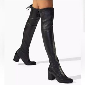 New Stuart Weitzman Genna 60 City Over the Knee Boots Black Stretch Leather 5